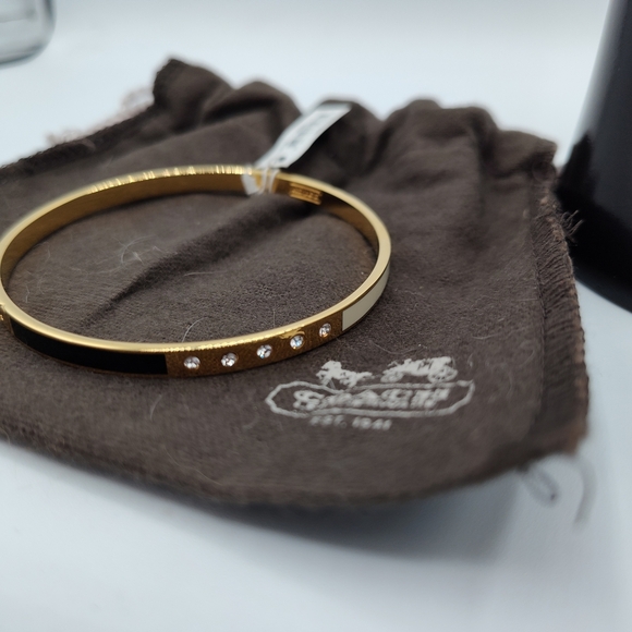 NWT Coach Gold Bangle Bracelet with CZ And Enamel Detail, Dust Bag Included - Picture 1 of 6